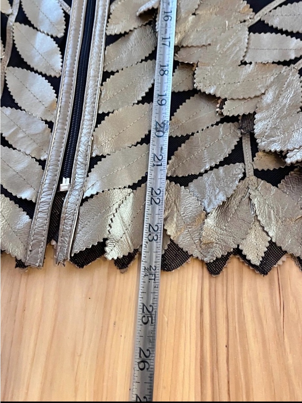 KANAR Metallic Gold Leather & Mesh Leaf Pattern Zip Jacket Sz Small made Turkey - Picture 7 of 8